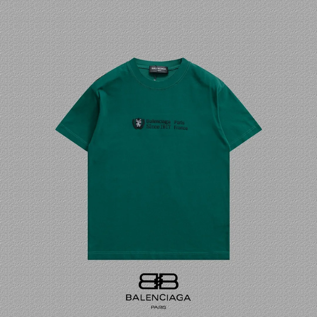 P100✨🔥 [BALENCIAGA] 2026FW short-sleeved T-shirt Premium 26s double yarn 300g fabric embroidery fraying process Color: Black White Green Size: S M L XL 2XL